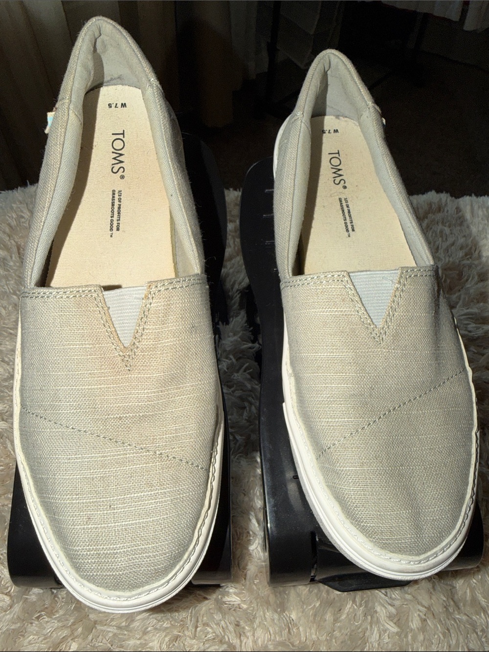 Toms Women's Slip-On Loafers in Light Grey Canvas